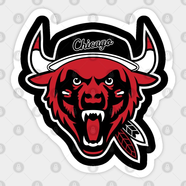 The Chicago Beast (South) Logo Mashup - Pro Teams Combined - All City Logos Put Together Sticker by DeluxeGraphicSupply